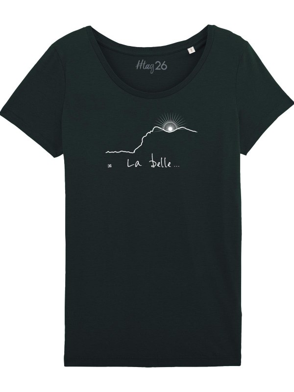 T-Shirt 100% coton bio femme noir "La belle" col large.