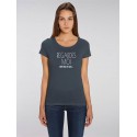 T-Shirt 100% coton bio femme gris "Regardes moi" col large.